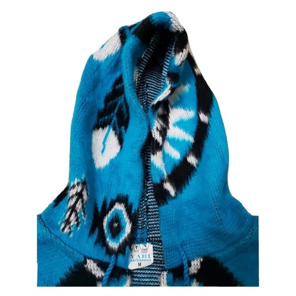 Yari Artesanias M Aztec Native Southwestern Hoodie Alpaca Wool Blanket Sweater - Picture 5 of 8